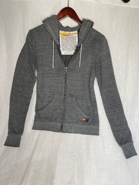 Aviator Nation Charcoal Gray Zip Hoodie with Rainbow Stitch Logo